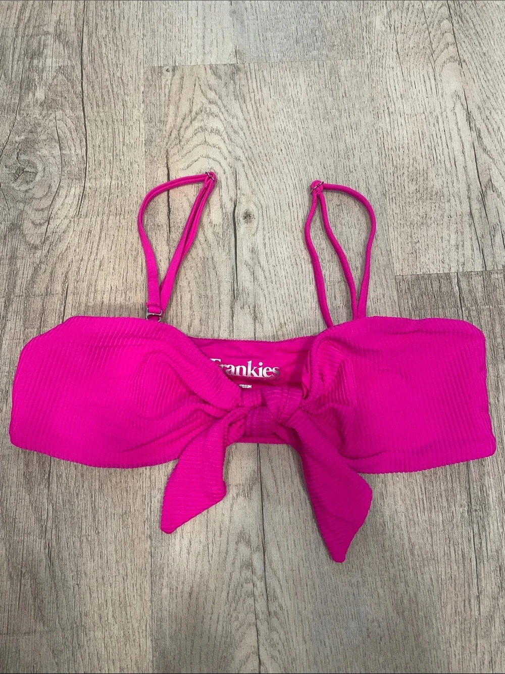 Frankie's Bikinis Hot Pink Ribbed Tie-Front Bandeau Top